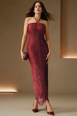 Fringe Halter High Slit Maxi Dress