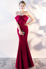 Bow Strapless Mermaid Maxi Party Dress Claret / S