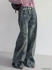 Center Stripe Wide Trendy Leg Jeans Without Belt Jeans