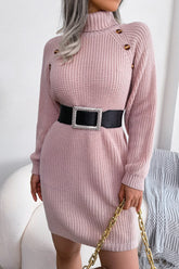 Long Sleeve Button Knit Sweater Dress