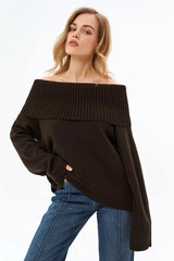 Solid Color Off Shoulder Knitted Sweater