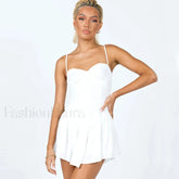 Chiffon Ruffle Ruched Trim Mini Slip Sundress White S / White Sun Dresses