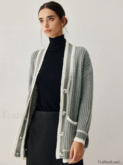 Chunky Knit Double Trendy Pockets Slouchy Cardigan Sweaters L