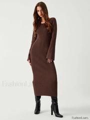 Cinnamon Open Back Long Modern Sleeve Long Sweater Dress Sweaters L