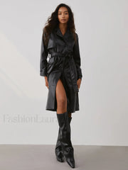 City Faux Graceful Leather Trench Coat Trench Coats