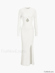 Coastal Allure Knotted Trendy Long Sweater Dress White / XS Sweaters L