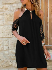 Cold Shoulder Lace Halter Midi Dress Black / S Midi Dresses