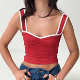Color Block Square Crop Top Red / S