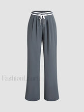 Contrast Binding Drawstring Trendy Straight Leg Pants Grey / XS Pants