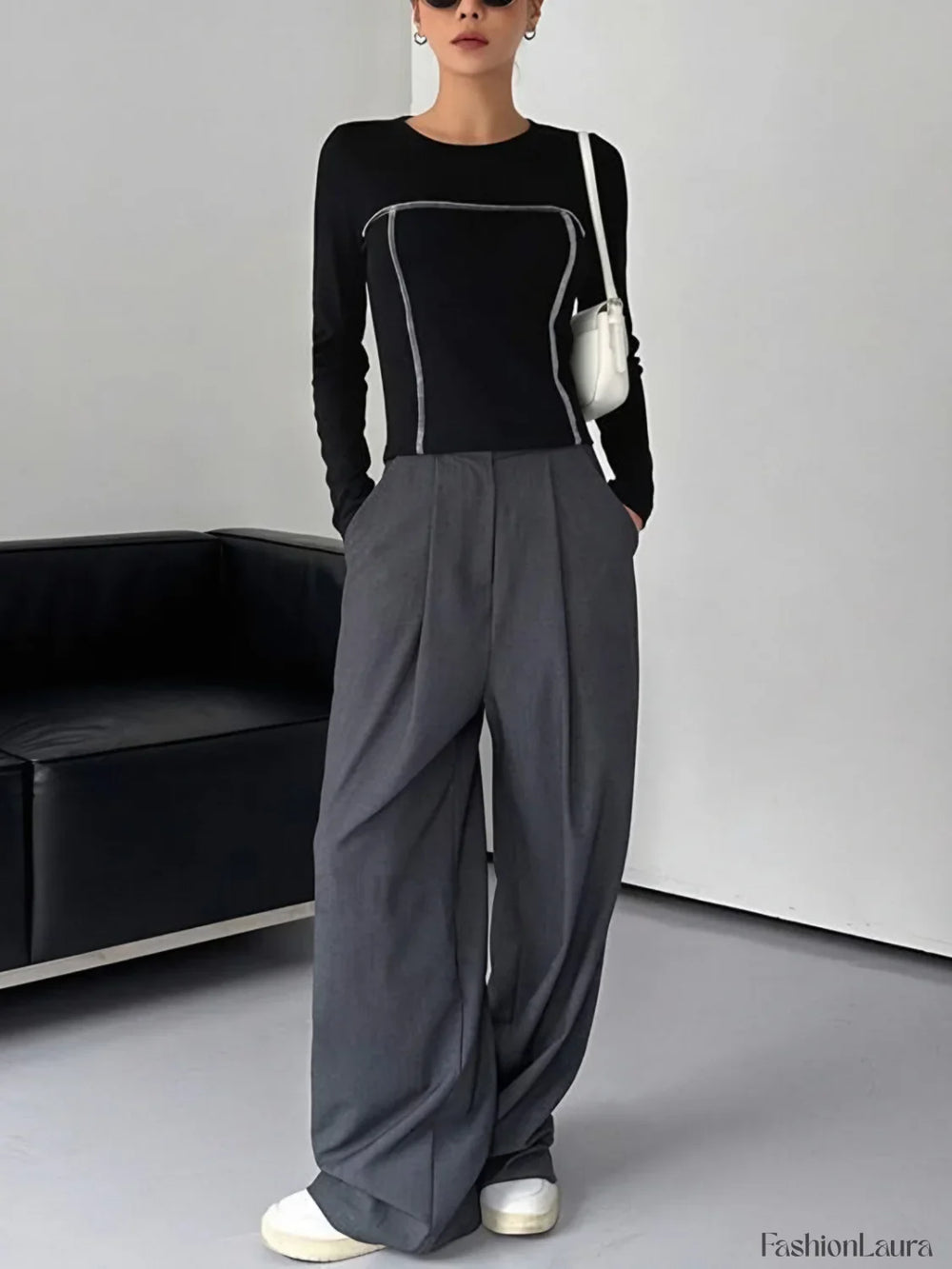 Contrast Trim Crew Trendy Neck Long Sleeve Shirt T Shirts