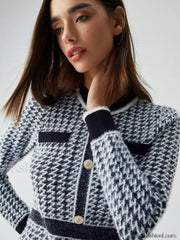 Contrast Trim Herringbone Trendy Bodycon Sweater Midi Dress Sweaters L