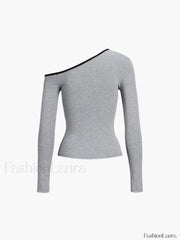 Contrast Trim Off Trendy Shoulder Long Sleeve Shirt T Shirts