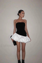 Contrasting Color Slim Fit Tube Top Mini Dress