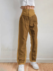 Corduroy Patchwork High Waist Straight Pants Straight Leg Pants
