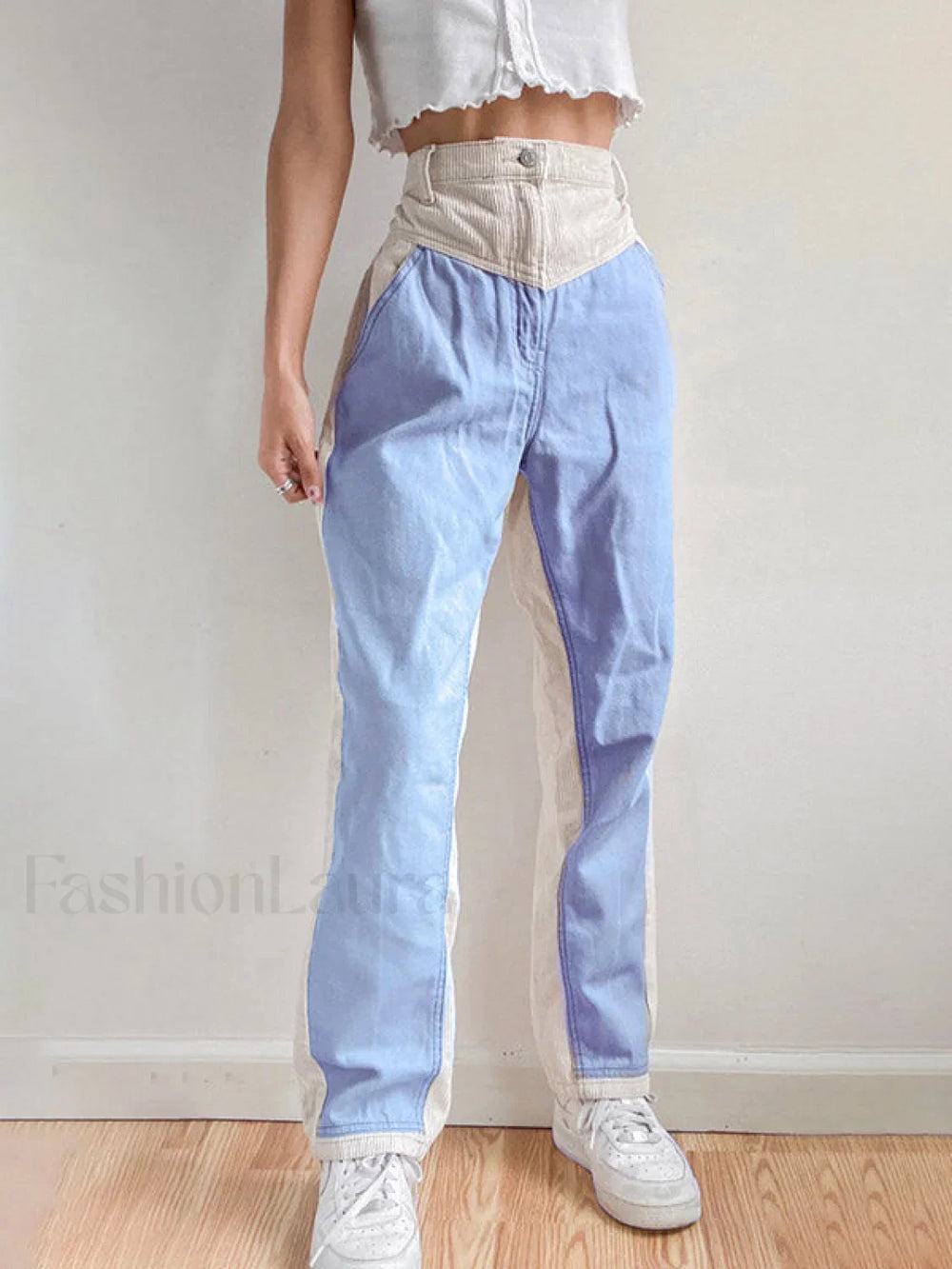 Corduroy Patchwork High Waist Straight Pants Straight Leg Pants