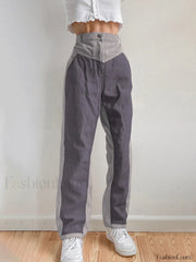 Corduroy Patchwork High Waist Straight Pants Straight Leg Pants