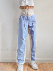Corduroy Patchwork High Waist Straight Pants Straight Leg Pants