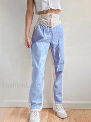 Corduroy Patchwork High Waist Straight Pants Straight Leg Pants