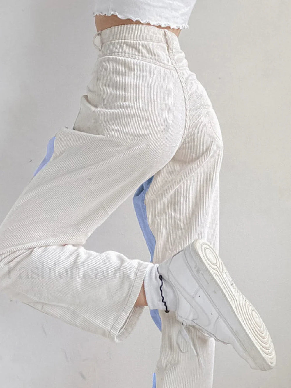 Corduroy Patchwork High Waist Straight Pants Straight Leg Pants