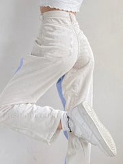 Corduroy Patchwork High Waist Straight Pants Straight Leg Pants