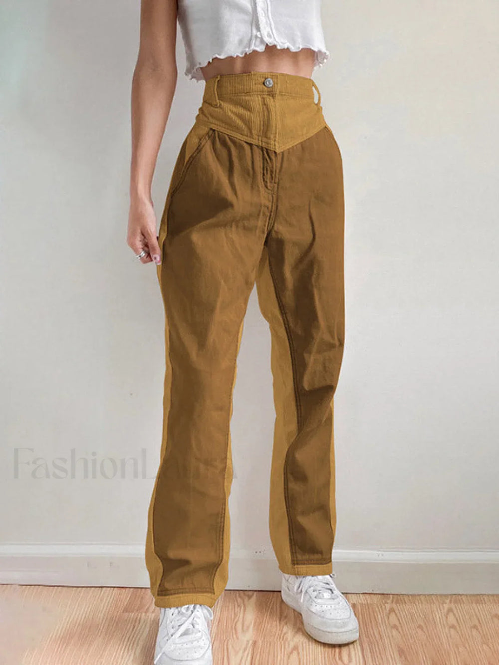 Corduroy Patchwork High Waist Straight Pants Straight Leg Pants