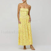 Corset Ruffle Midi Dress Yellow / S
