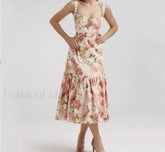 Corset Ruffled Silk Floral Dress pink / S