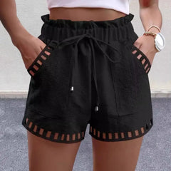 Cotton Blend High Waist Pocket Harem Short Black / S