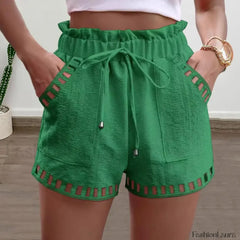 Cotton Blend High Waist Pocket Harem Short Green / S