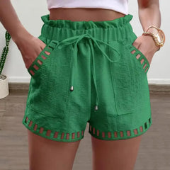 Cotton Blend High Waist Pocket Harem Short Green / S