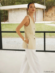 Cotton Blends Graceful Button Split Vest Vests