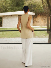 Cotton Blends Graceful Button Split Vest Vests