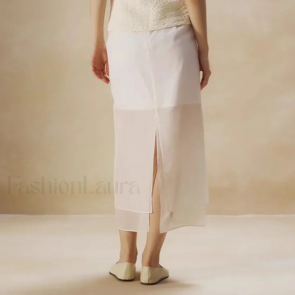 Cotton Floral Organza Slit Skirt