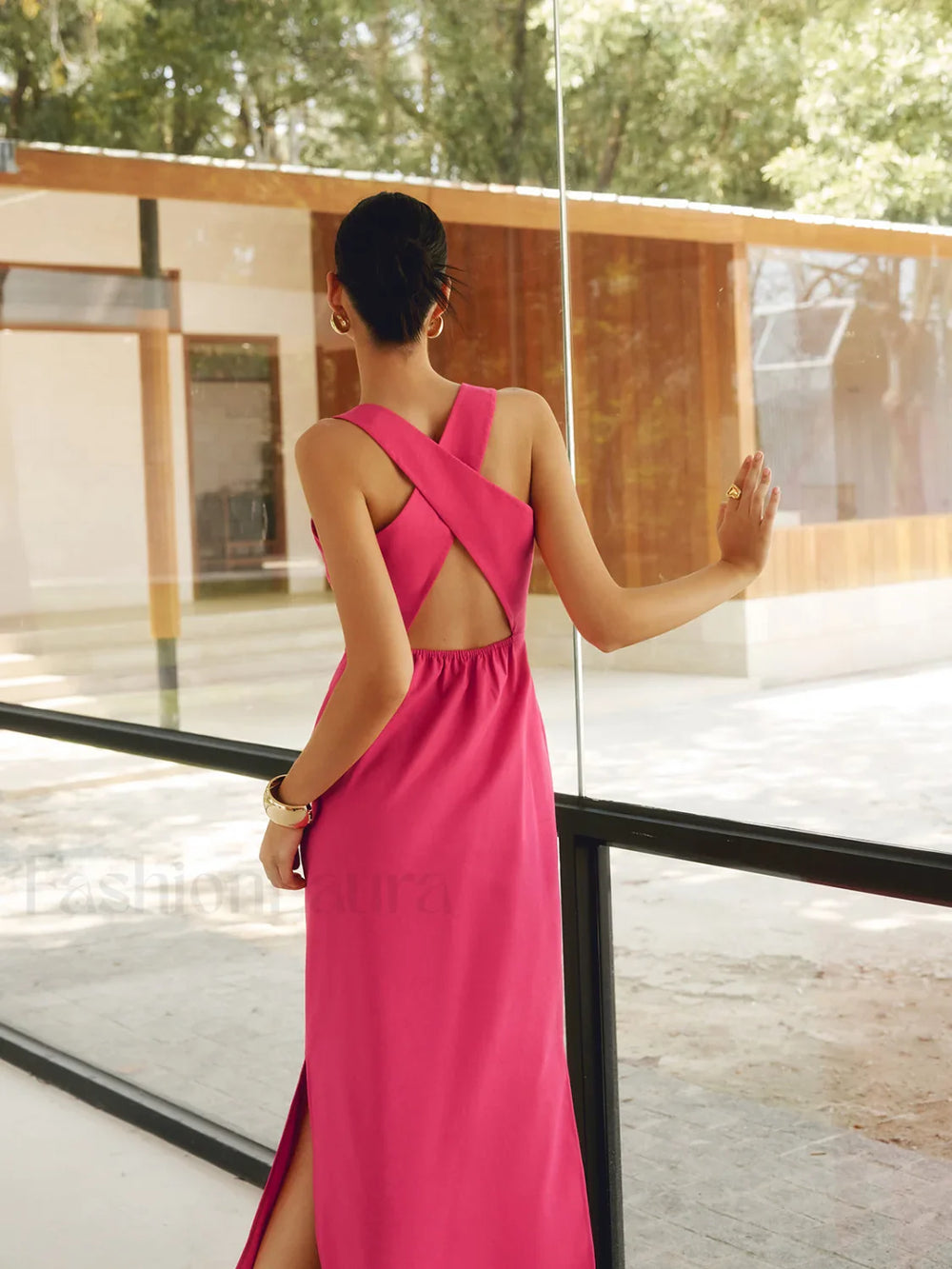 Cotton & Linen Trendy Crisscross Long Dress Dresses