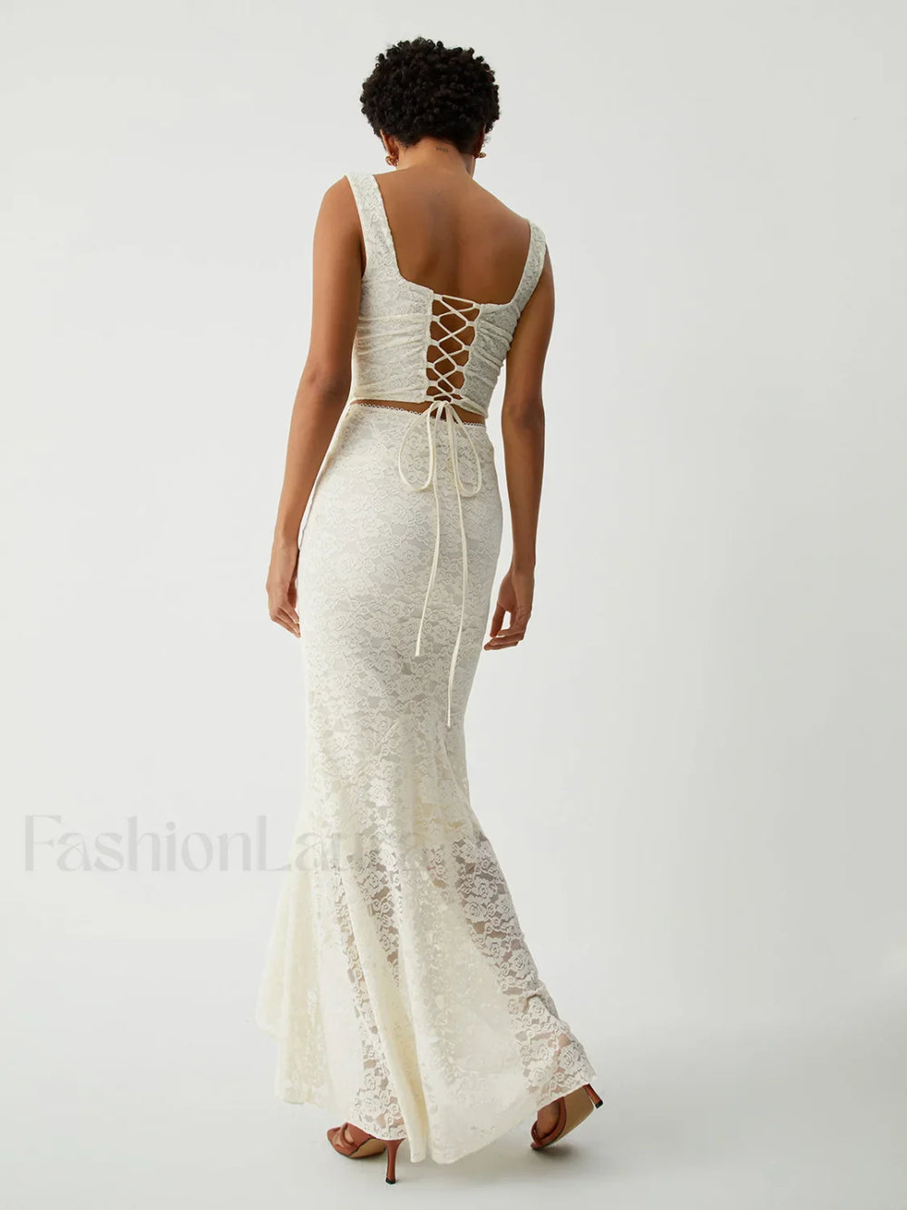 Cream Floral Lace Tie Modern Back Crop Corset Top Tank Tops & Camis