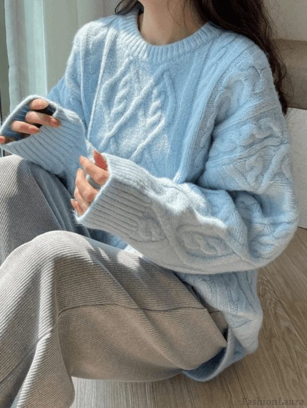 Crew Neck Cable Knit Pullover Sweater Sweaters