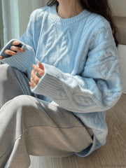 Crew Neck Cable Knit Pullover Sweater Sweaters