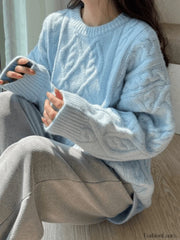 Crew Neck Cable Knit Pullover Sweater Sweaters