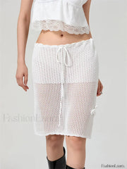 Crochet Flower Knitted Midi Skirt