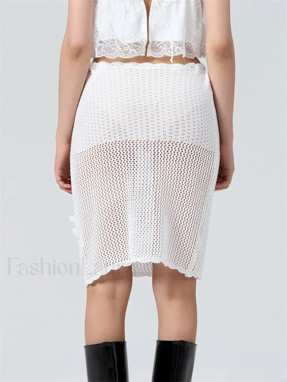 Crochet Flower Knitted Midi Skirt