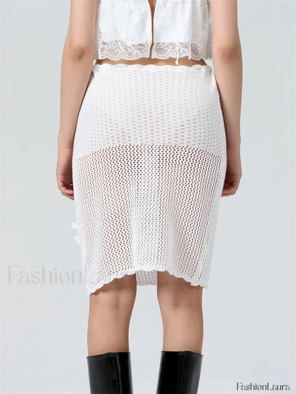 Crochet Flower Knitted Midi Skirt