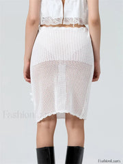 Crochet Flower Knitted Midi Skirt