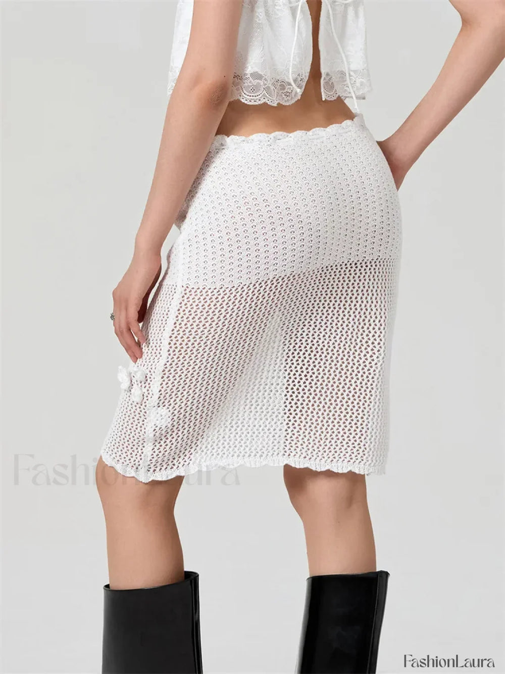 Crochet Flower Knitted Midi Skirt