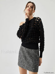 Crocheted Circle Hollow Trendy Off Shoulder Blouse Blouses