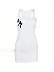 Cross Patch Ribbed Tank Mini Dress Mini Dresses