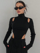 Cut Out High Trendy Neck Asymmetric Hem Top Black / XS T Shirts