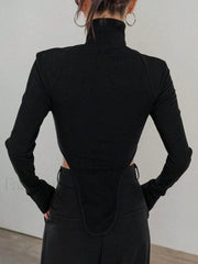 Cut Out High Trendy Neck Asymmetric Hem Top T Shirts