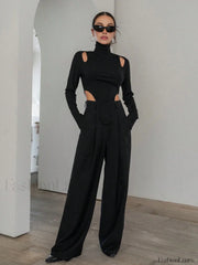 Cut Out High Trendy Neck Asymmetric Hem Top T Shirts