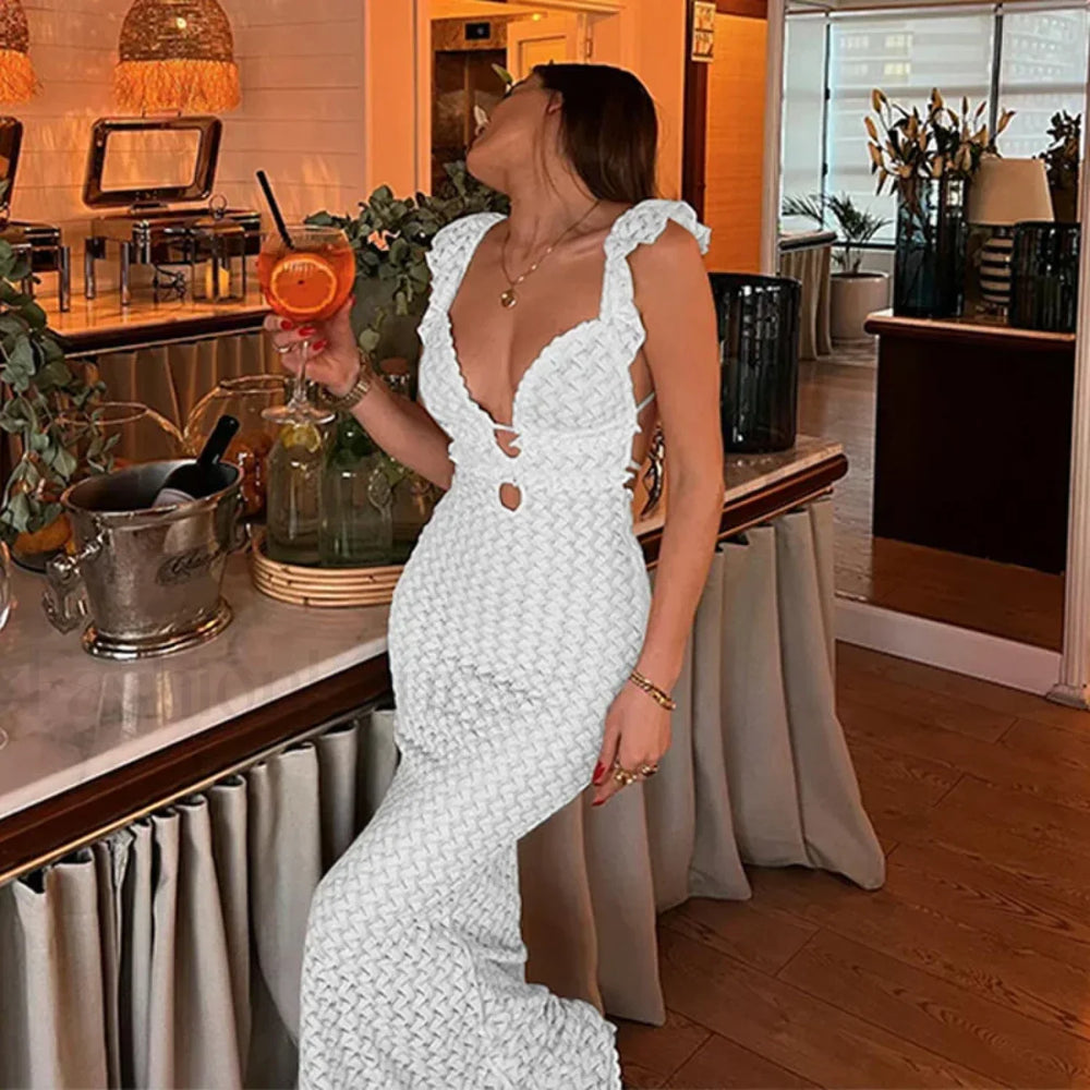 Cut Out See Through Maxi Dress White / S