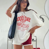 Cute Aesthetic Girl Dinner Graphic T Shirt WHITE / S